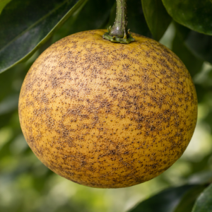 Small dark raised spots on citrus fruit caused by melanose fungal infection