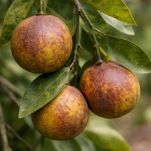 Bronzed and rough citrus fruit skin caused by citrus rust mite feeding